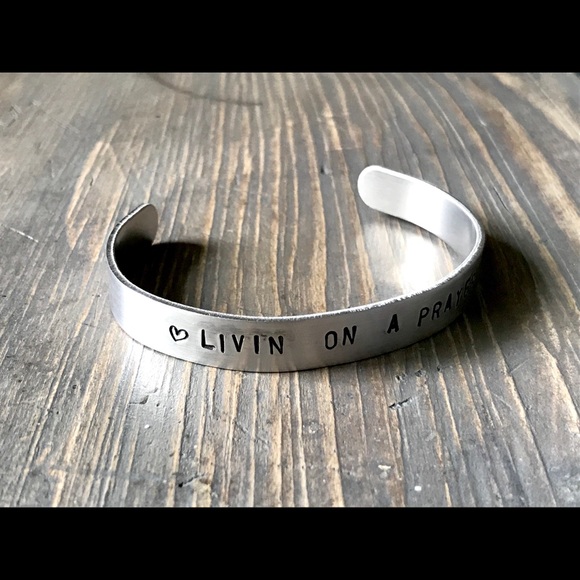 Hand stamped adjustable metal cuff bracelet - Picture 3 of 3